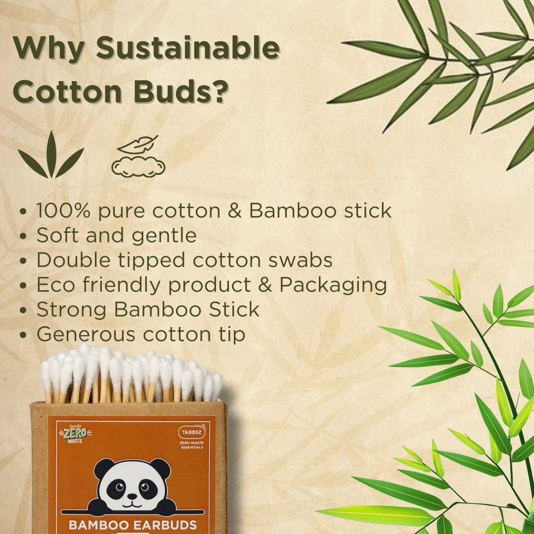 Tabbsz Eco-Friendly Bamboo Earbuds, Biodegradable Cotton Swabs, Natural Bamboo Sticks, Sustainable Personal Care