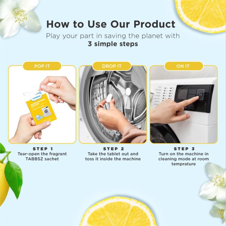 Tabbsz Washing Machine Descaler, Eco-Friendly Jasmine Scent Tablets, Natural Limescale and Odour Remover, Suitable for Front and Top Load Washers