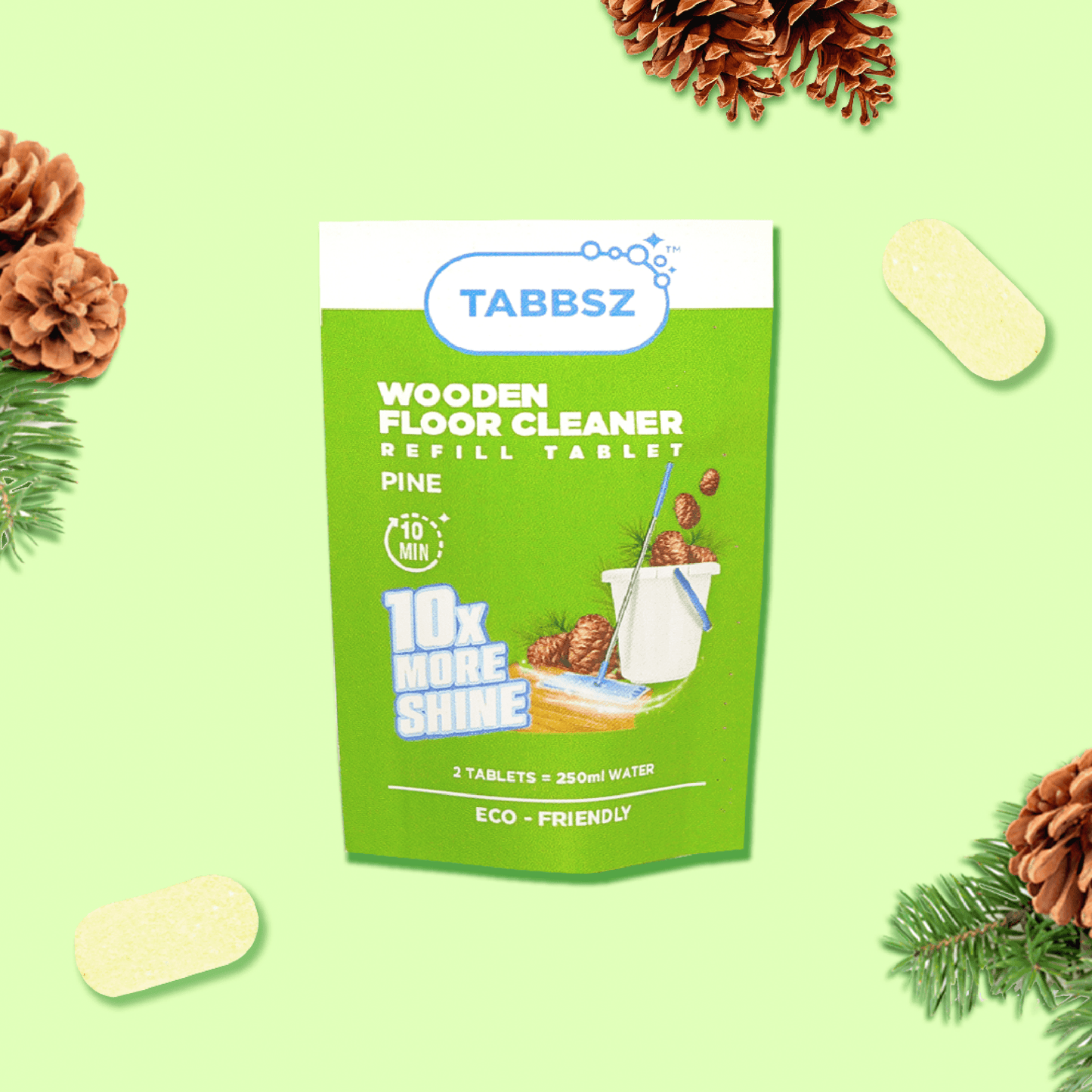 Tabbsz wooden pine cleaner tablet, eco-friendly cleaning solution with natural pine fragrance, biodegradable and plastic-free tablet for safe and effective surface cleaning
