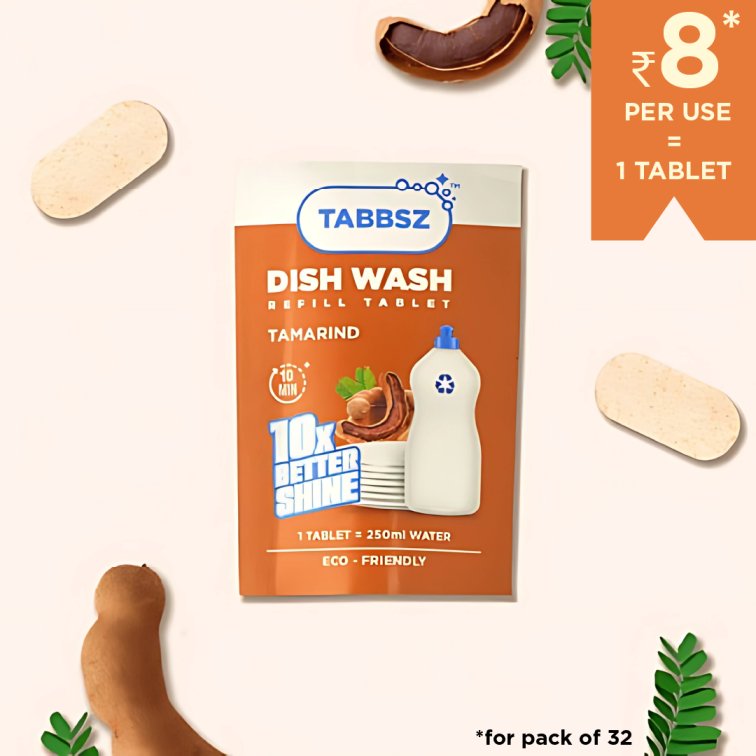 Tabbsz tamarind dishwash liquid, eco-friendly and biodegradable formula, natural grease-cutting power, plastic-free and safe for skin, ideal for sustainable kitchen cleaning